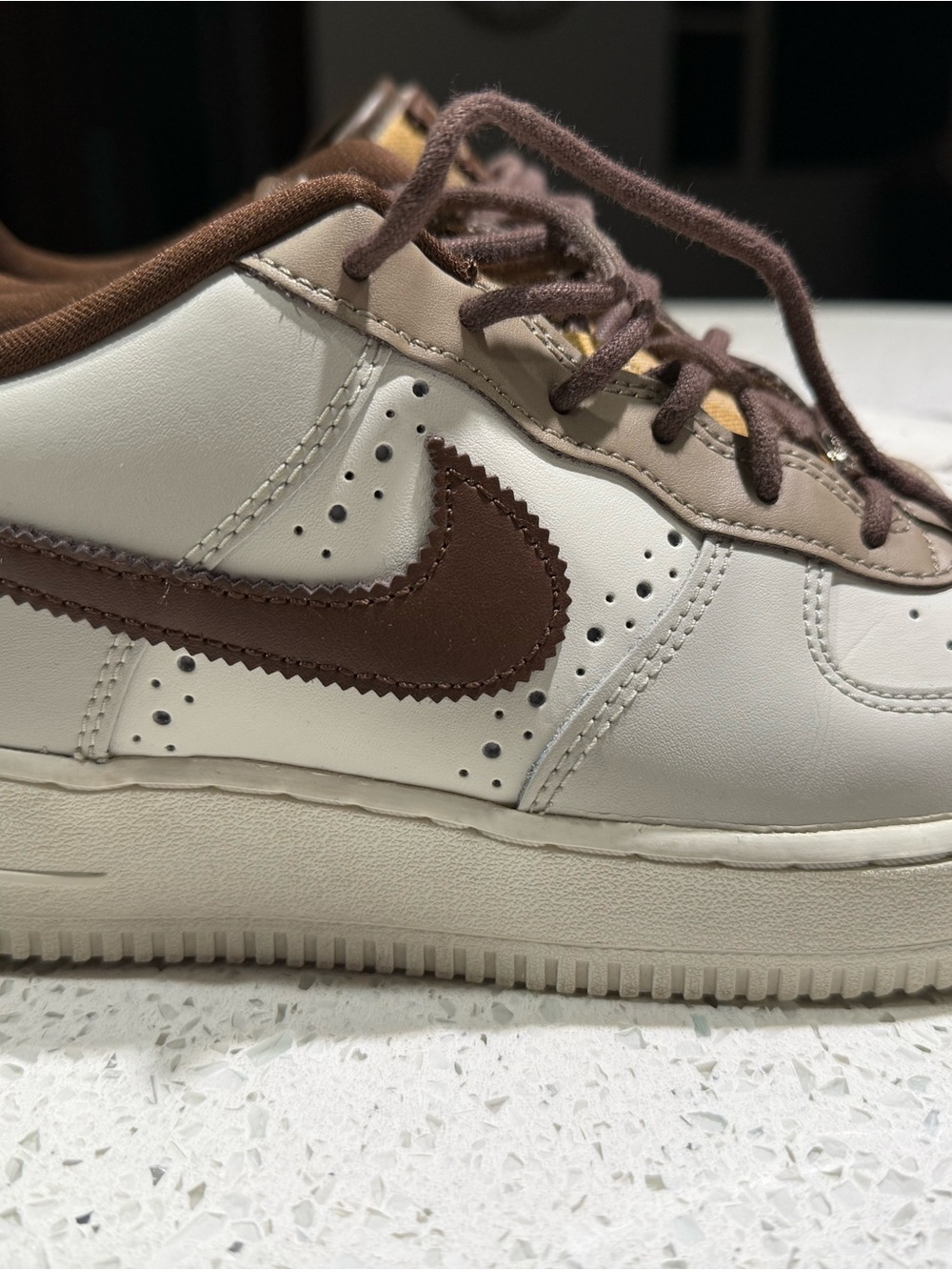 Nike Low-Top Leather Sneaker in White and Brown
